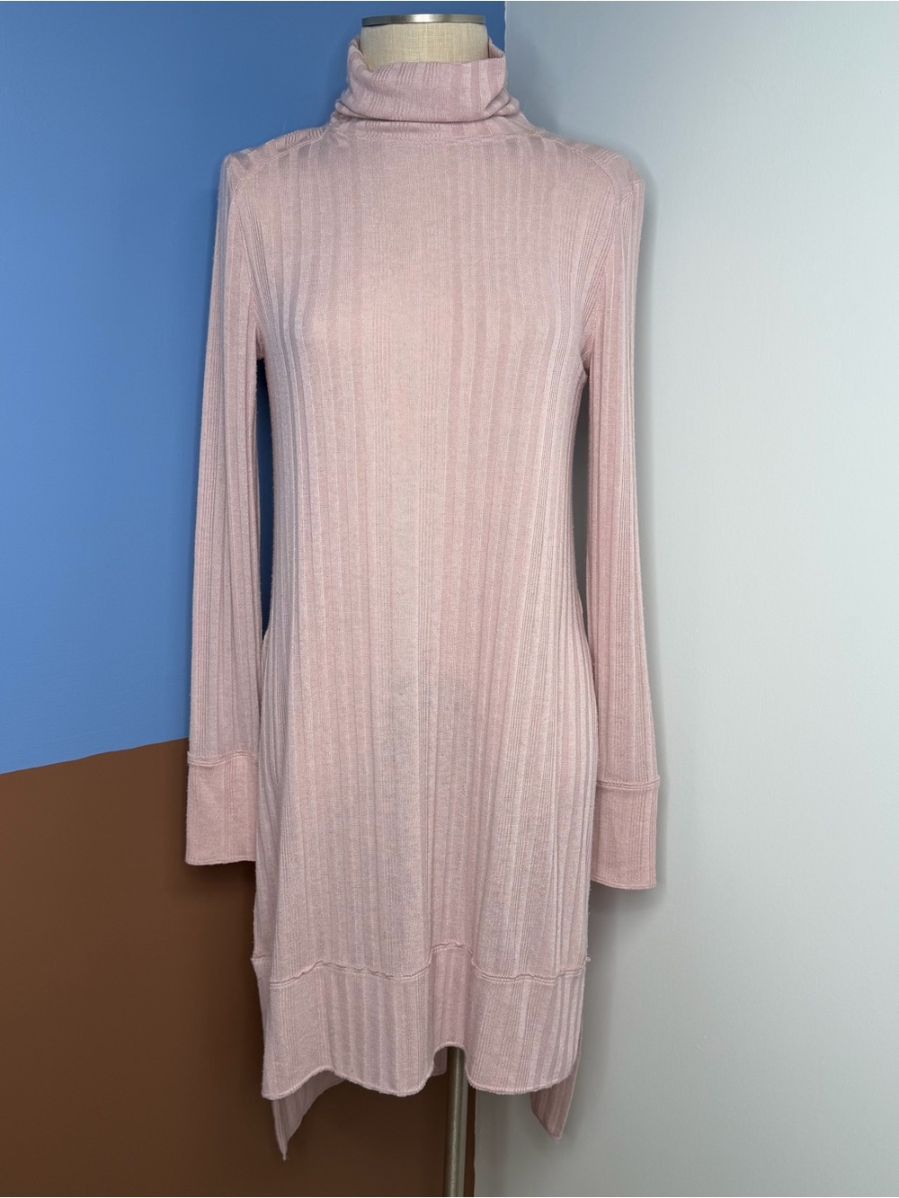 Free People We the Free Espresso Ribbed Soft Pink Ribbed Turtleneck Dress Tunic‎
